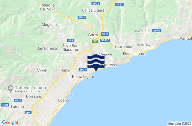 Mappa delle maree di Provincia di Savona, Italy