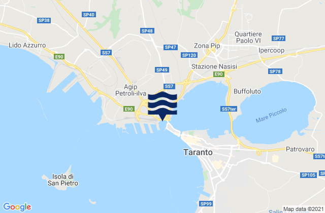 Mappa delle maree di Provincia di Taranto, Italy