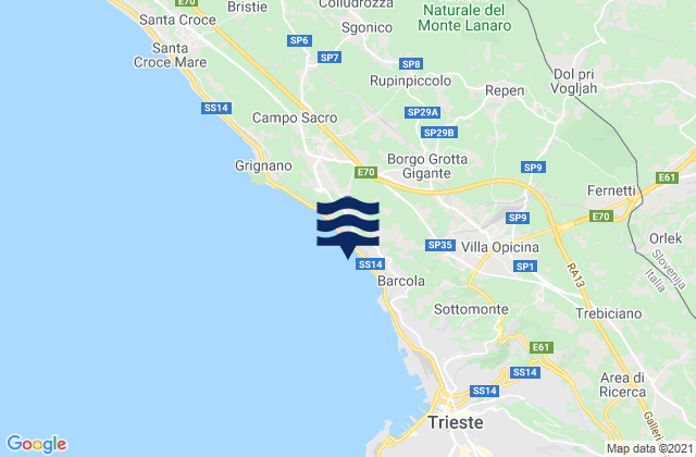 Mappa delle maree di Provincia di Trieste, Italy
