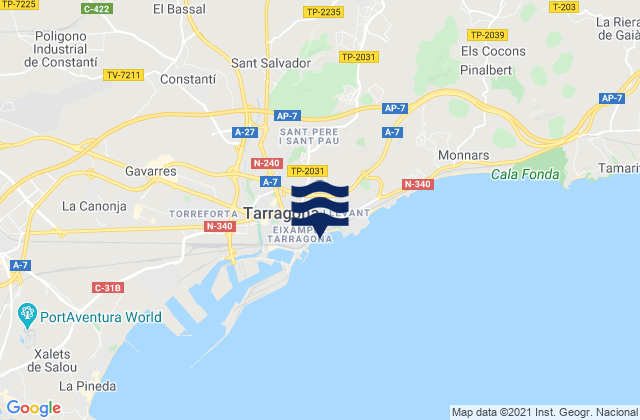 Mappa delle maree di Província de Tarragona, Spain