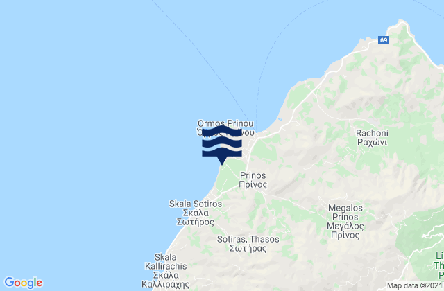Mappa delle maree di Prínos, Greece