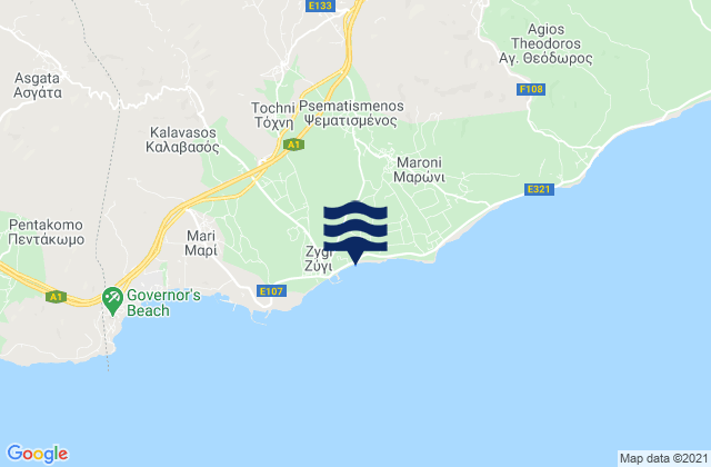 Mappa delle maree di Psematisménos, Cyprus