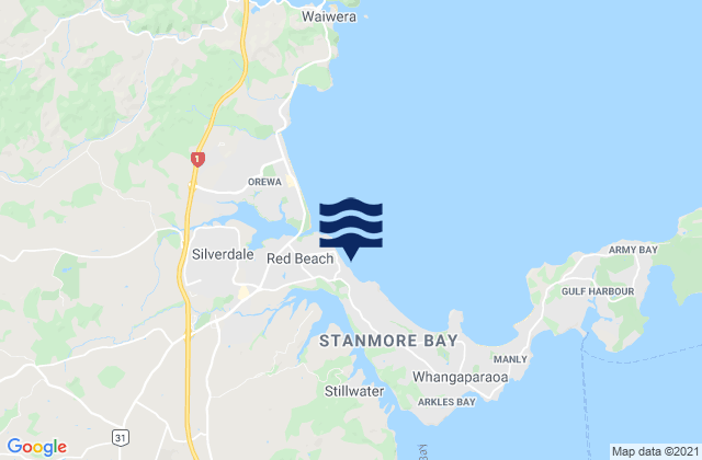 Mappa delle maree di Puawai Bay, New Zealand