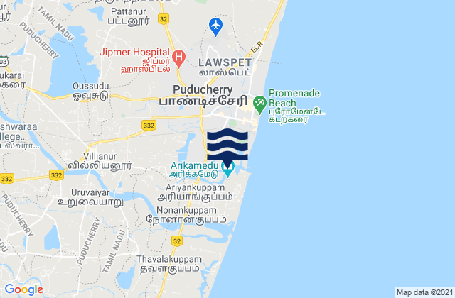 Mappa delle maree di Puducherry, India