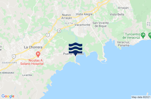 Mappa delle maree di Puerto Caimito, Panama
