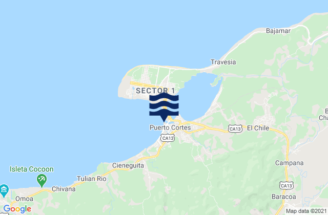 Mappa delle maree di Puerto Cortez, Honduras