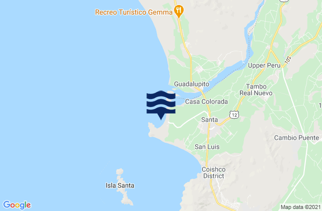 Mappa delle maree di Puerto Santa, Peru