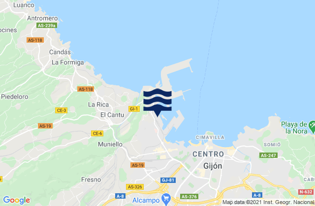 Mappa delle maree di Puerto de Gijón, Spain