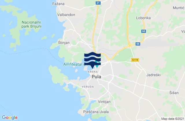Mappa delle maree di Pula-Pola, Croatia