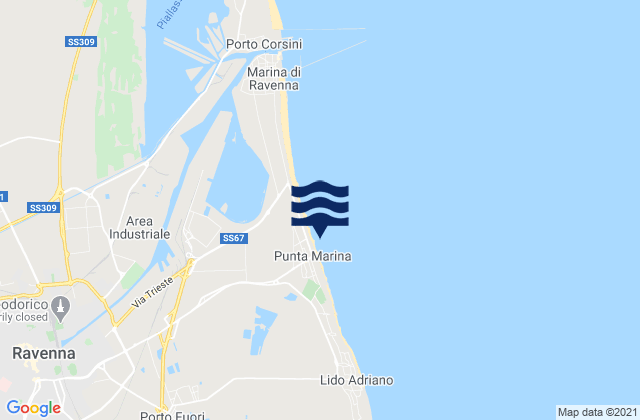 Mappa delle maree di Punta Marina, Italy