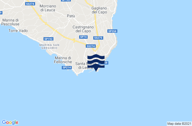 Mappa delle maree di Punta Mèliso, Italy