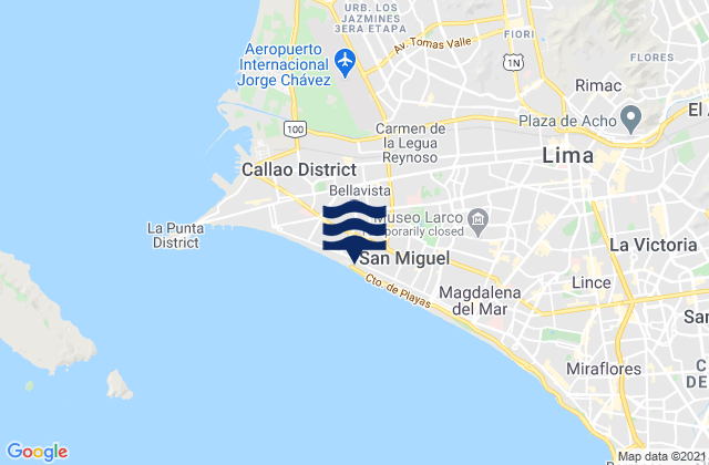 Mappa delle maree di Punta Restin, Peru