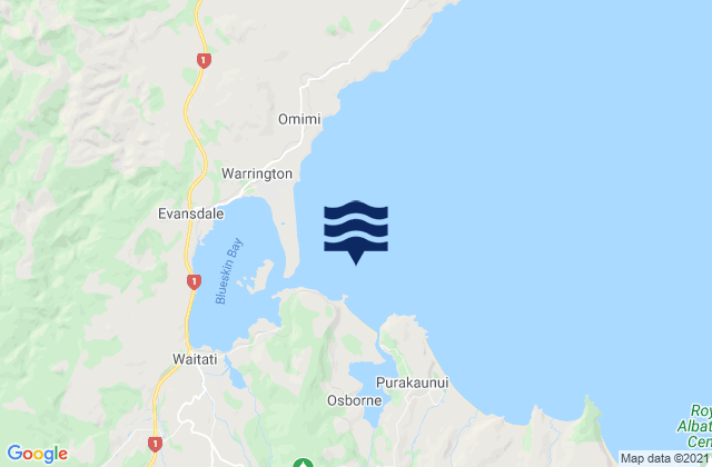 Mappa delle maree di Purakaunui Bay, New Zealand