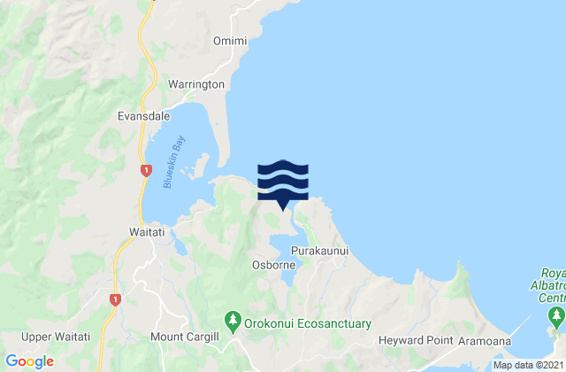 Mappa delle maree di Purakaunui Inlet, New Zealand