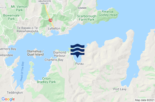 Mappa delle maree di Purau Bay, New Zealand