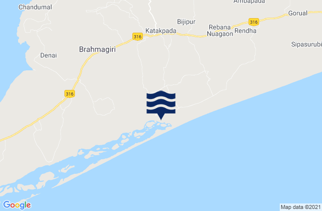 Mappa delle maree di Puri, India