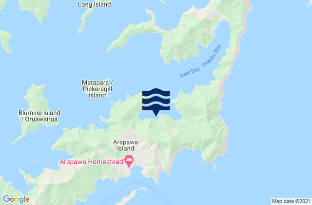 Mappa delle maree di Puriri Bay, New Zealand