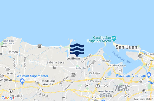 Mappa delle maree di Pájaros, Puerto Rico