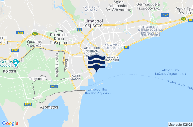 Mappa delle maree di Páno Polemídia, Cyprus