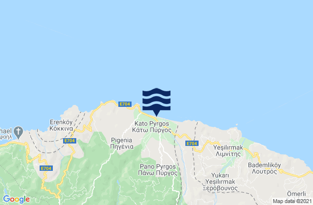 Mappa delle maree di Páno Pýrgos, Cyprus