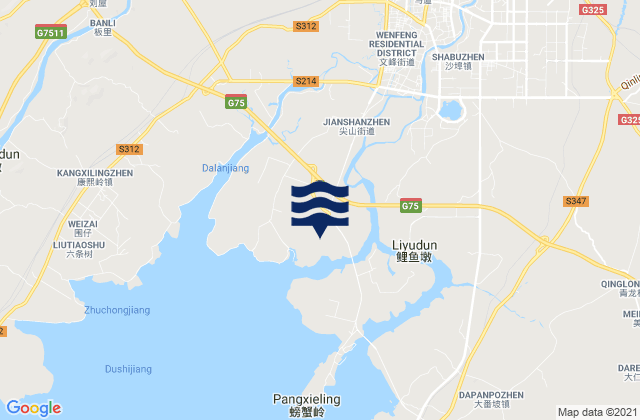 Mappa delle maree di Qinzhou Shi, China