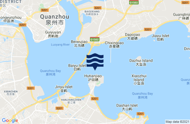 Mappa delle maree di Quanzhou Wan, China