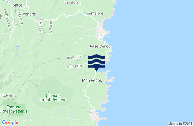Mappa delle maree di Quarter of Praslin, Saint Lucia
