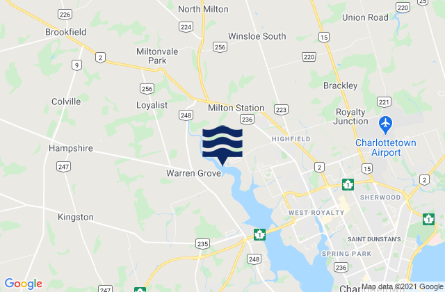 Mappa delle maree di Queens County, Canada