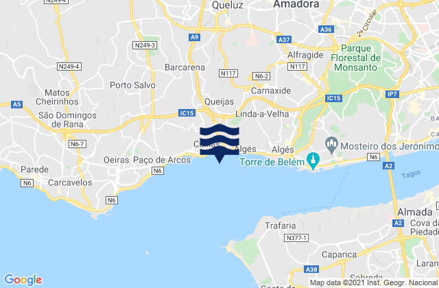 Mappa delle maree di Queijas, Portugal