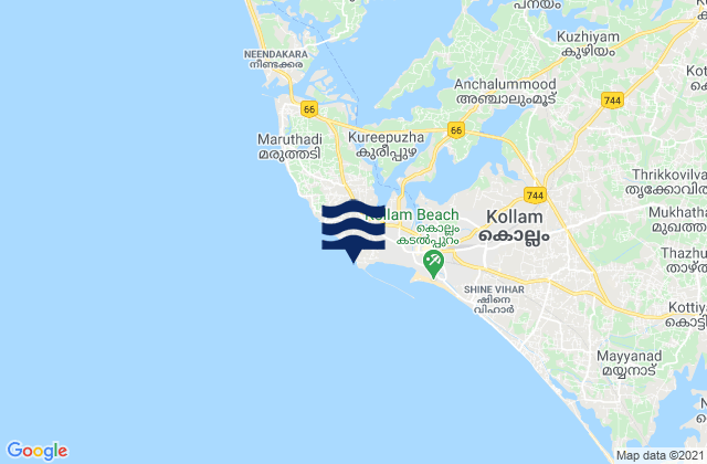 Mappa delle maree di Quilon, India