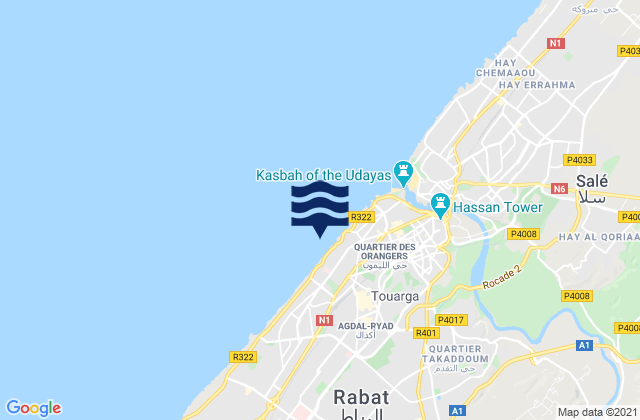 Mappa delle maree di Rabat, Morocco