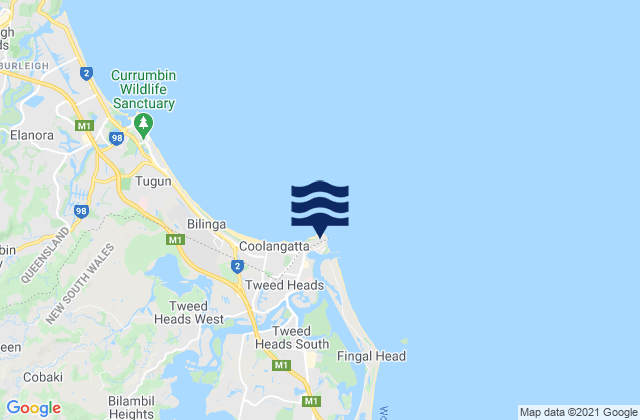 Mappa delle maree di Rainbow Bay, Australia