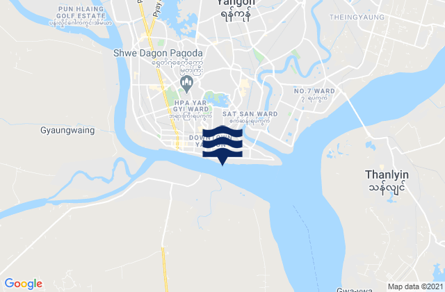 Mappa delle maree di Rangoon Rangoon River, Myanmar