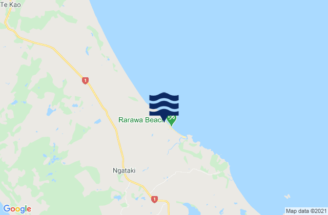 Mappa delle maree di Rarawa Beach, New Zealand