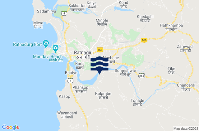Mappa delle maree di Ratnagiri, India