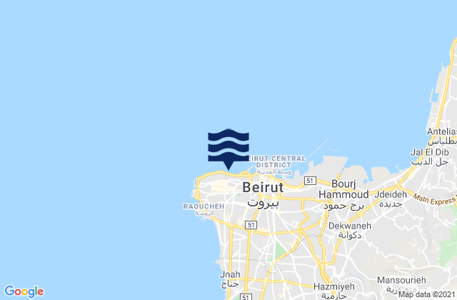 Mappa delle maree di Ra’s Bayrūt, Lebanon