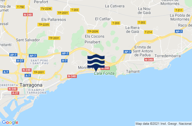 Mappa delle maree di Renau, Spain