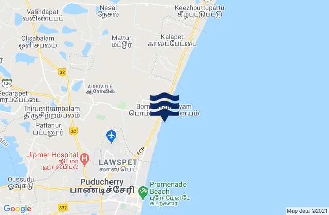Mappa delle maree di Repos Beach (Pondicherry), India