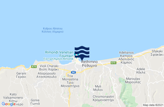 Mappa delle maree di Rethymno, Greece