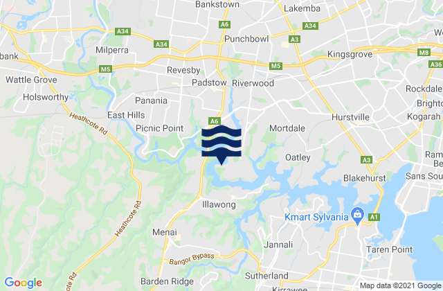 Mappa delle maree di Revesby, Australia