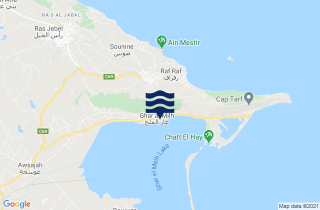 Mappa delle maree di Rhar el Melah, Tunisia