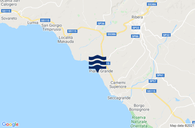 Mappa delle maree di Ribera, Italy