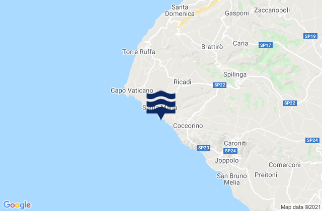 Mappa delle maree di Ricadi, Italy