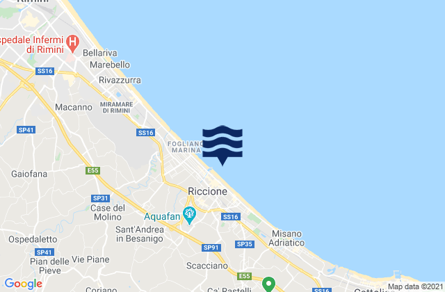 Mappa delle maree di Riccione, Italy
