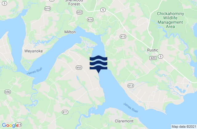 Mappa delle maree di Richmond River Locks James River, United States