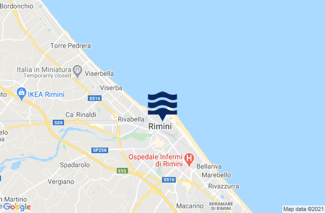Mappa delle maree di Rimini, Italy