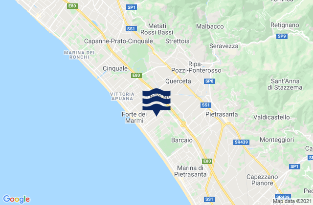 Mappa delle maree di Ripa-Pozzi-Querceta-Ponterosso, Italy