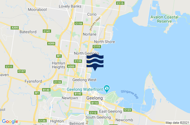 Mappa delle maree di Rippleside Pier, Australia