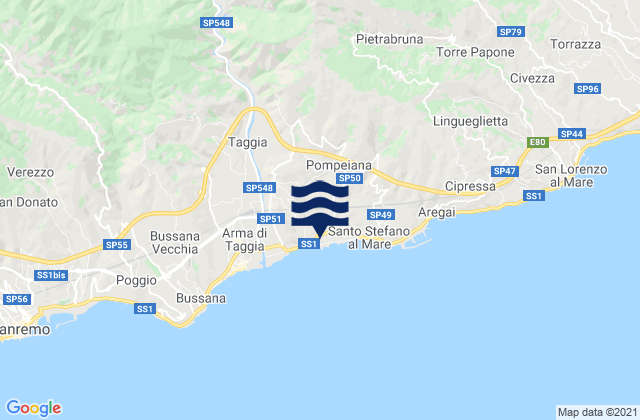Mappa delle maree di Riva Ligure, Italy