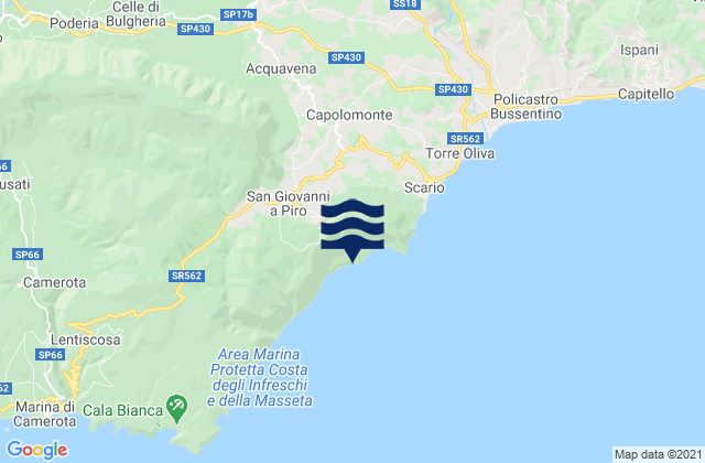 Mappa delle maree di Roccagloriosa, Italy